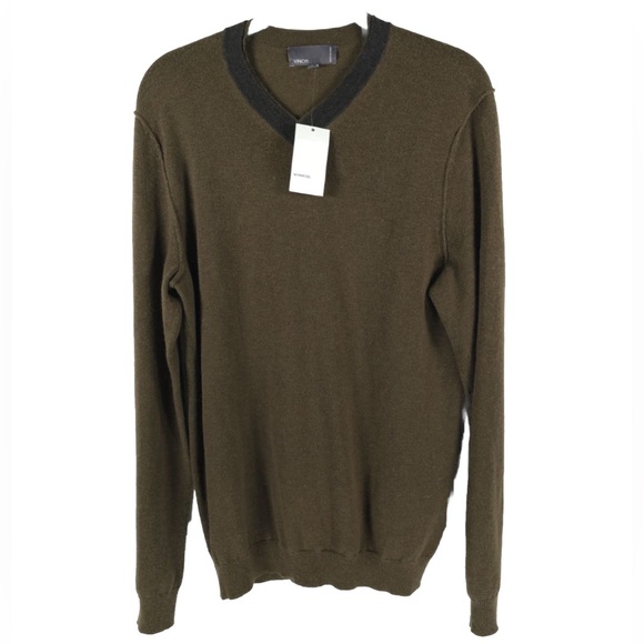 NWT VINCE. WOOL/CAMEL HAIR Blend V neck Pullover Sweater M10197771 962 FCH SMALL